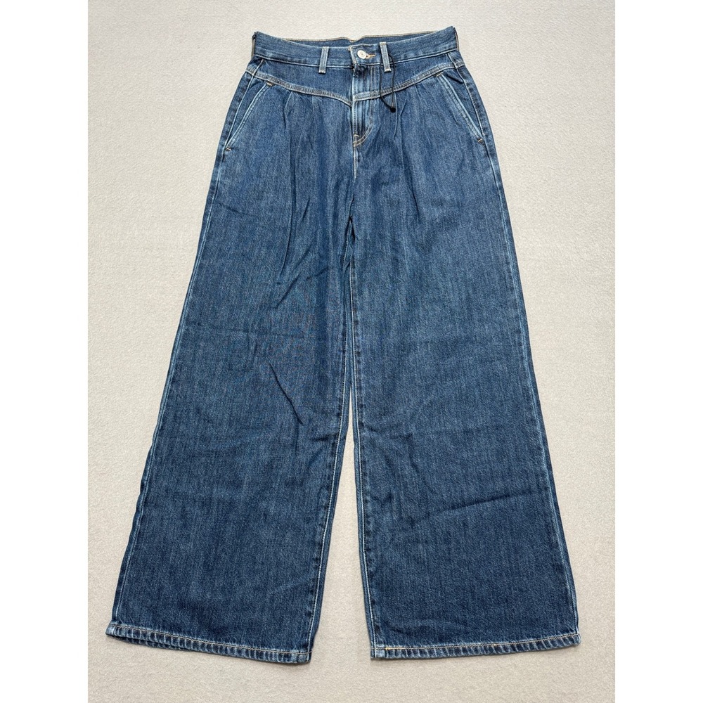 Levi's Wide Leg Jeans Women's 25 Blue Dark Wash High Rise Baggy Fit Pleated Boho